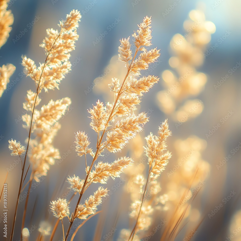 Naklejka premium Beautiful dry grass flower on blurred nature background, soft focus. high resolution for isolate image