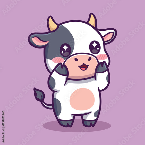 Cute Vector Cow Standing Happy Cartoon Farm Animal Illustration