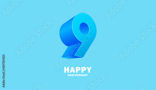 3D Modern colorful number anniversary 9th, 9th Happy Anniversary with fun color, celebrating banner design.