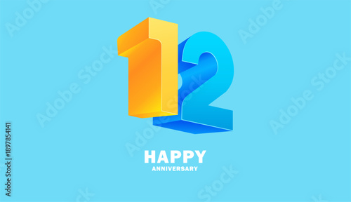 3D Modern colorful number anniversary 12th, 12th Happy Anniversary with fun color, celebrating banner design.