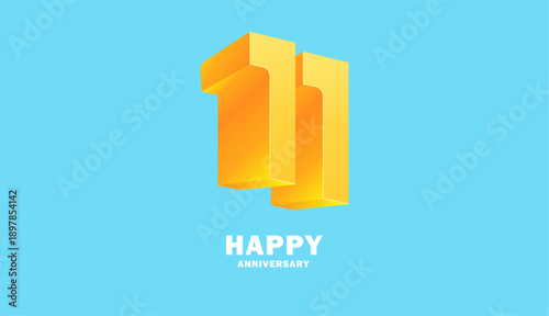 3D Modern colorful number anniversary 11th, 11th Happy Anniversary with fun color, celebrating banner design.