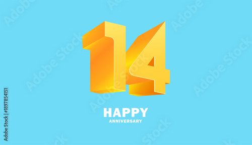 3D Modern colorful number anniversary 14th, 14th Happy Anniversary with fun color, celebrating banner design.