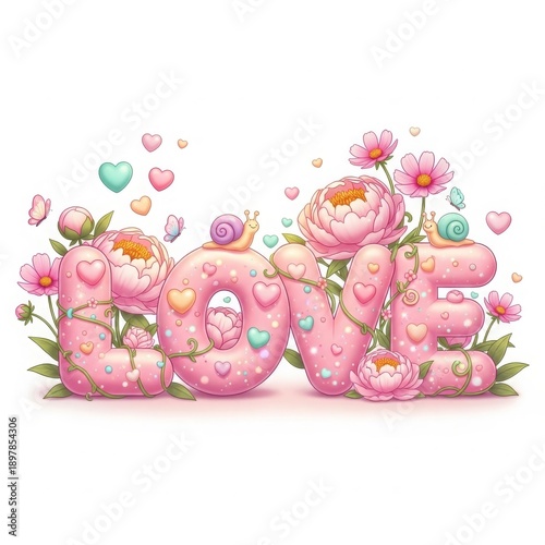 Pink donut bouquet with pastel flowers and hearts for sweet romantic celebration gift