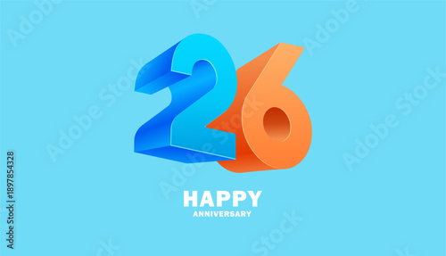 3D Modern colorful number anniversary 26th, 26th Happy Anniversary with fun color, celebrating banner design.