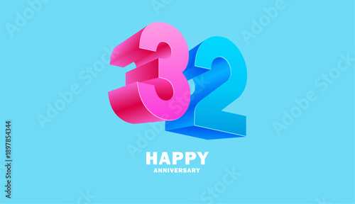 3D Modern colorful number anniversary 32th, 32th Happy Anniversary with fun color, celebrating banner design.