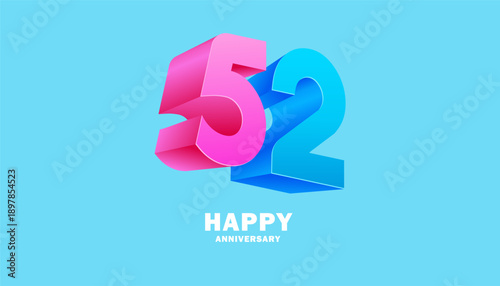 3D Modern colorful number anniversary 52th, 52th Happy Anniversary with fun color, celebrating banner design.