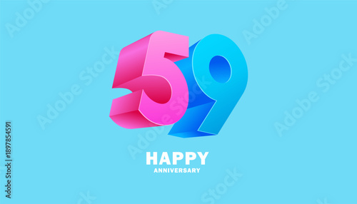 3D Modern colorful number anniversary 59th, 59th Happy Anniversary with fun color, celebrating banner design.