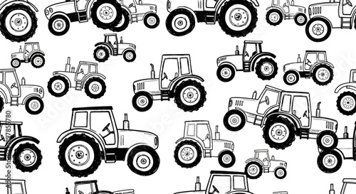 Vintage Tractors Pattern Design, Graphic Art, White Background