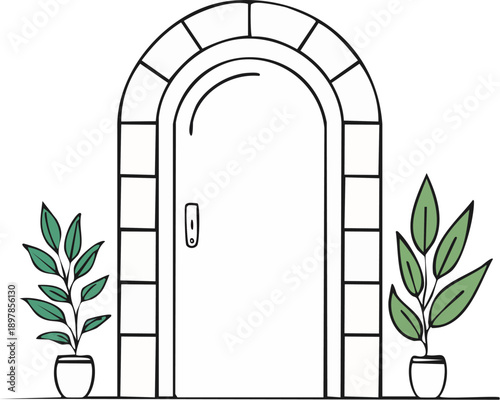  Minimal hand drawn arch doorway illustration, simple architectural line art, modern Mediterranian