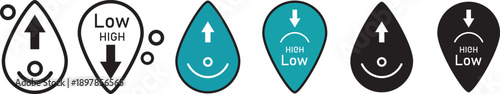 Water drop and fat percentage line icon set. Minimalist hydration drink level and water drop icon collection.
