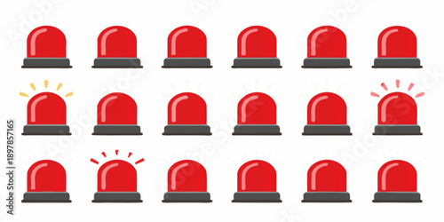 A grid of red emergency vehicle lights some flashing yellow