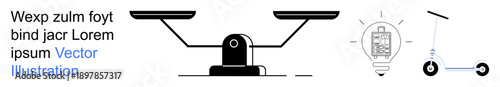 Business ethics, technology innovation, clean energy, sustainable transportation, conceptual balance, ideas visualization. Balance scale and electric scooter with a lightbulb design. Business ethics