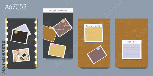 A collection of illustrated travel memories displayed on colorful backgrounds