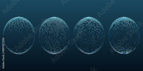 Four glowing abstract oval shapes composed of numerous small dots