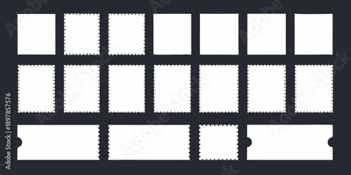 Film negative strips with rectangular and jagged edges against black
