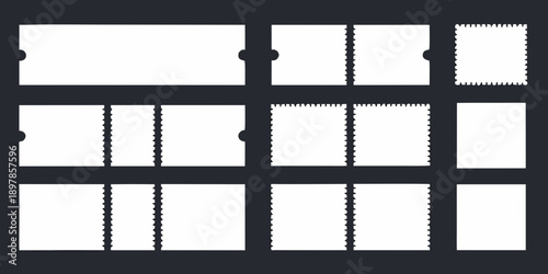 A collection of blank rectangular ticket or card stubs on a black background