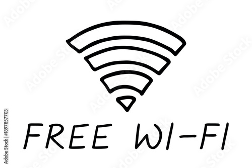 Hand drawn free wifi spot zone sign Public wi-fi area sign Wireless internet clipart in doodle style Single element for print, web, design, decor 3G, 4G, 5G, 6G, IoT