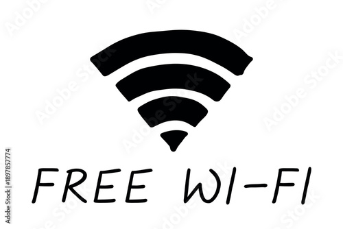 Hand drawn free wifi spot zone sign Public wi-fi area sign Wireless internet clipart in doodle style Single element for print, web, design, decor 3G, 4G, 5G, 6G, IoT