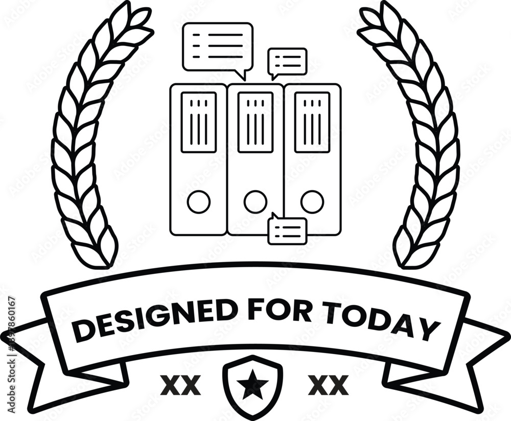 Fototapeta premium A black and white logo with a ribbon that says 