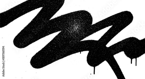 Abstract black spray paint graffiti tag on a white background.