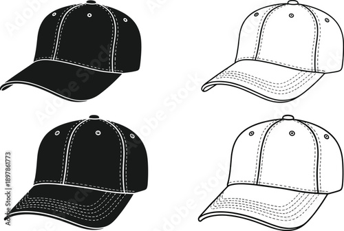 Black and White Baseball Caps in Pairs headwear apparel