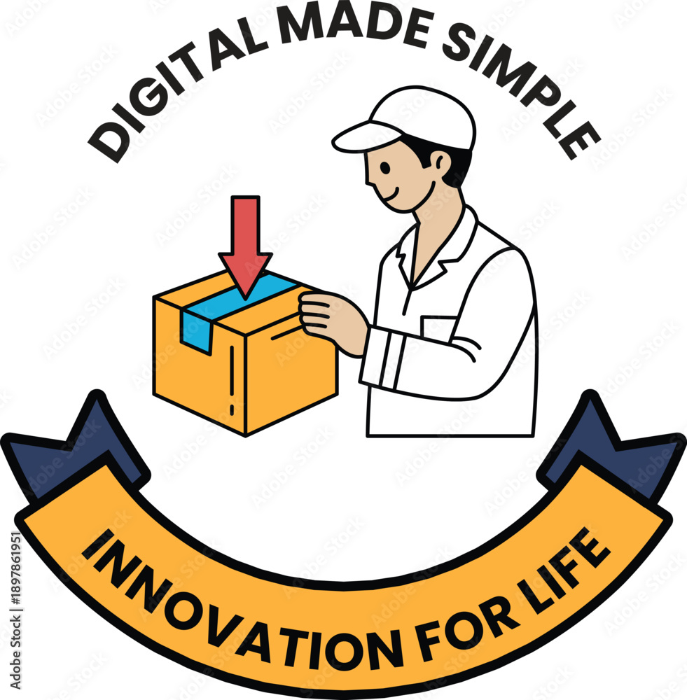 Fototapeta premium A man is holding a box and the words 