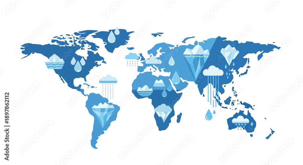 Fototapeta premium World map with blue climate change elements