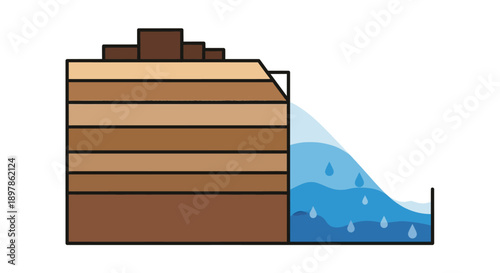 Water overflowing from a stacked wooden dam