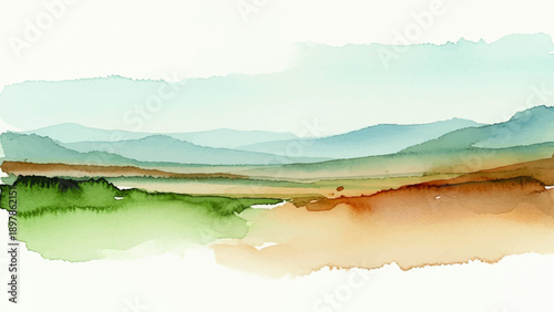 Watercolor mountain landscape with earthy tones