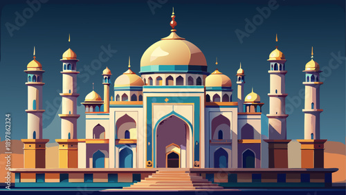 The majestic architectural beauty of taj mahal depicted with vibrant and intricate design elements Vector