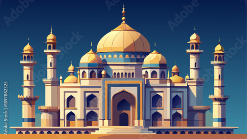 The majestic architectural beauty of taj-mahal showcasing intricate islamic design and grand golden domes Vector