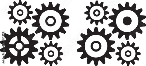 Eight interlocking gears mechanical black white
