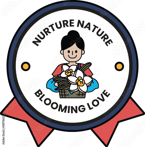 A girl holding flowers with the words nurturing nature blooming love