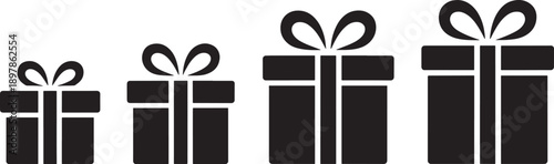 Four black gift box on white background present four gift boxes