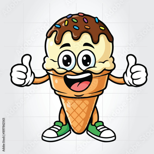Cone Ice Cream Mascot Cartoon Character Vector Template