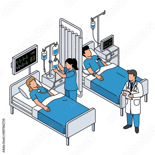 Medical Staff Tending to Hospital Patients.