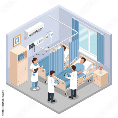 Medical Staff Tending to Hospital Patient.