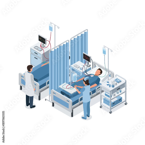 Hospital Room with Medical Staff and Patient.