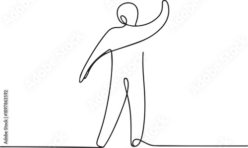 Continuous line drawing of a person celebrating a victory gesture, conveying emotion and movement in a simple, modern illustration.