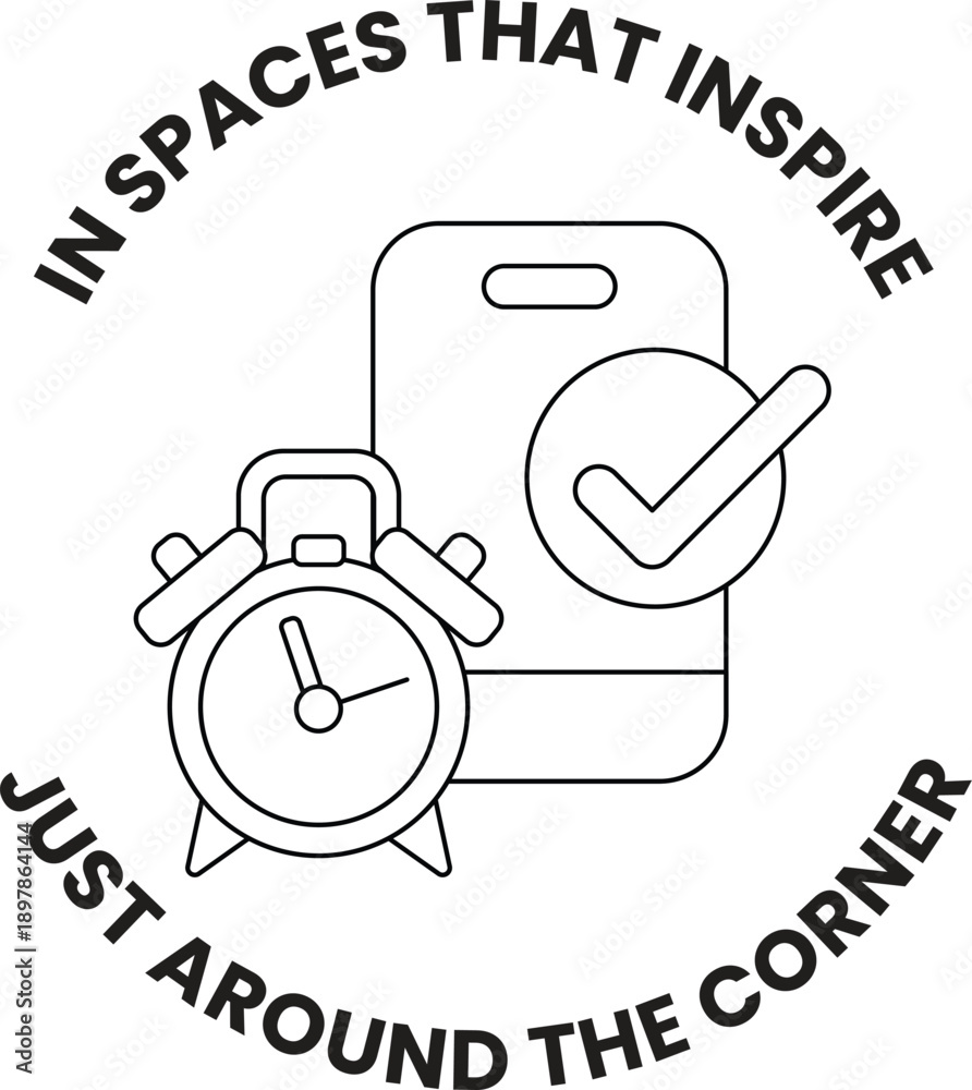 Fototapeta premium A clock and a phone are shown in a circle with the words 