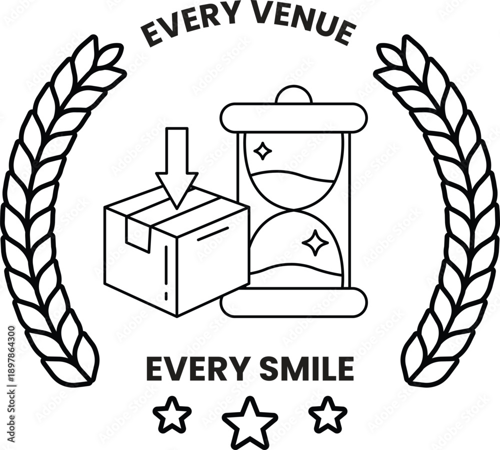 Fototapeta premium A white logo with a box and a clock