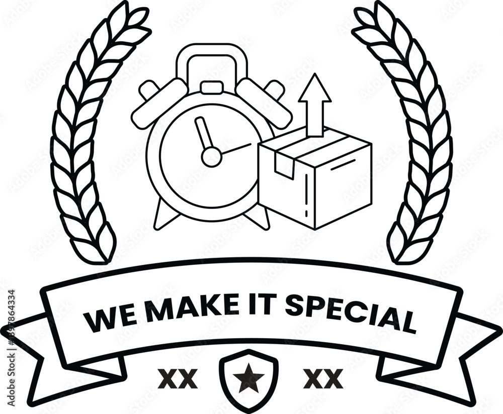 Fototapeta premium A black and white logo with a clock and a box