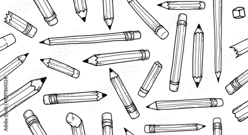 Hand-Drawn Pencils in Creative Workspace, Illustration, Artistic Environment, Top-Down Viewpoint