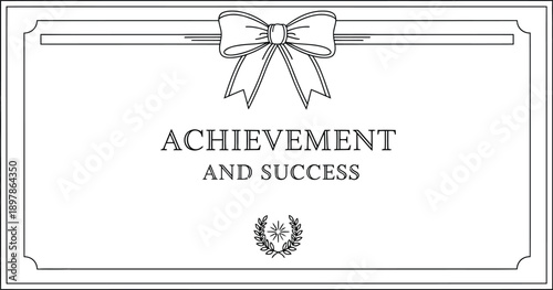 Elegant black and white line art certificate template featuring a decorative bow and laurel wreath signifying accomplishment and recognition for outstanding achievement