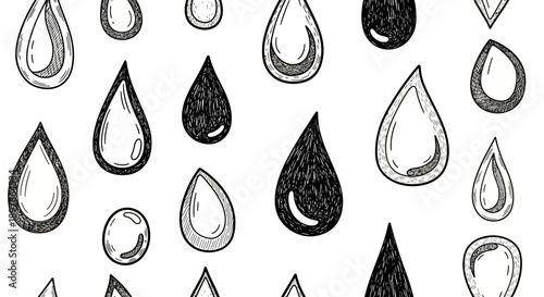 Artistic Illustration, Water Droplets, Creative Design, Vector Art, Minimalist Style, Black and White, Abstract Concept
