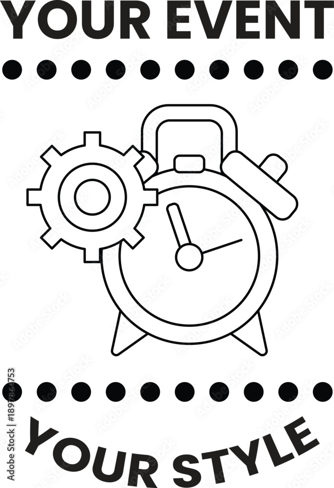 Obraz premium A clock with gears and a white background with the words Your Event Your Style