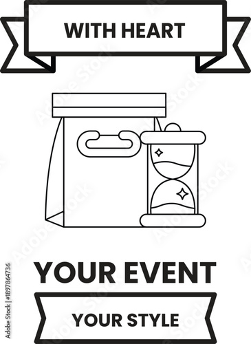 A white banner with a black border that says "With Heart"