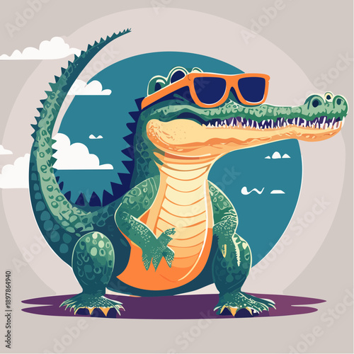 Fun Cartoon Alligator Wearing Sunglasses, Vector Illustration