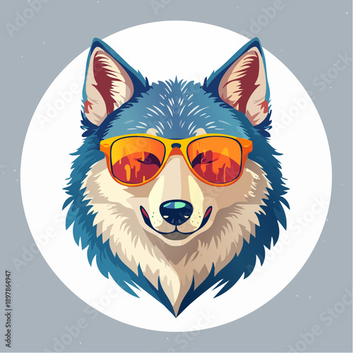 Cool Wolf Wearing Sunglasses on a Light Gray Background