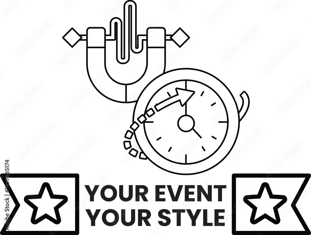 Fototapeta premium A black and white image of a clock with a magnet on top of it